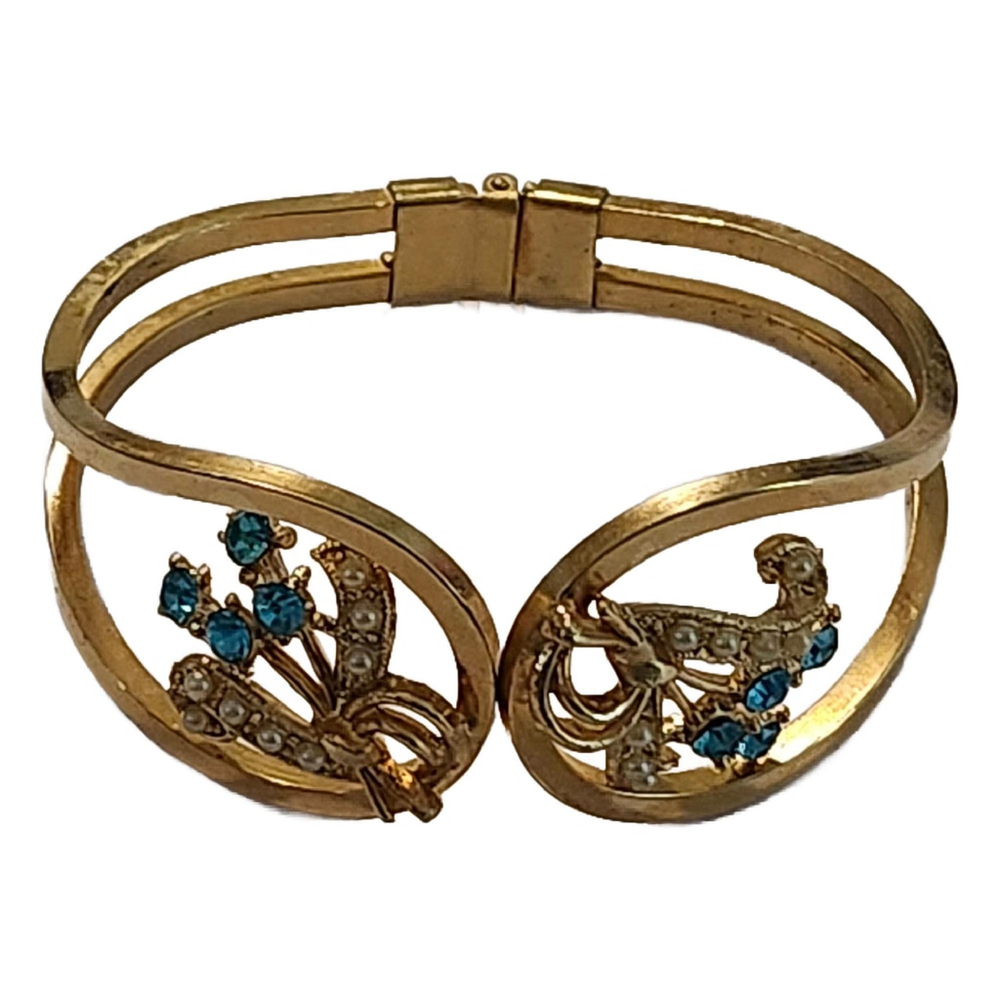Vintage Oleg Cassini Hinged Bracelet Cuff 24K Gold Plated - Picture 7 of 8